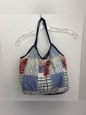 Martins Patchwork Purse Tote Shoulder Bag Blue Pink White Plaid Floral New Tags